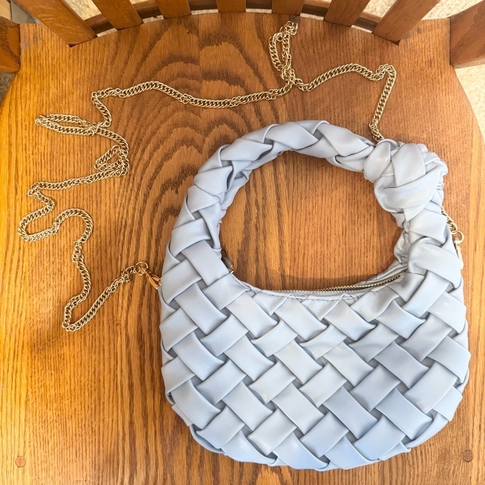 🌈 6/$60 URBAN EXPRESSIONS light blue vegan basket weave small handbag crossbody - Picture 2 of 10